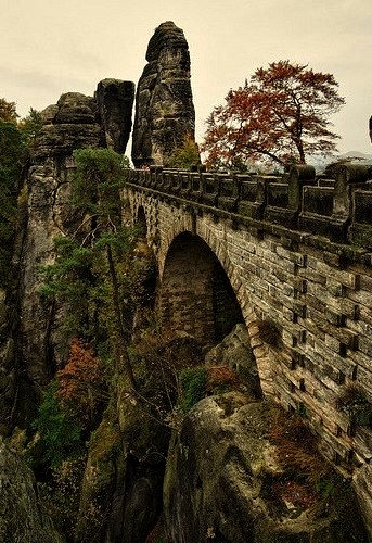 The bridge at Bastei rock formations, Saxon Switzerland, Germany