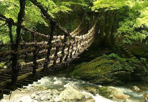 Suspended bridge across Iya Valley, Shikoku island, Japan