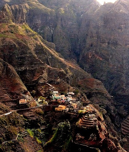 Perched on top of steep cliffs, Fontainhas village, Cape Verde