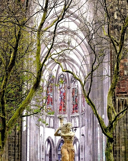 Statue in front of the Domkerk in Utrecht, Netherlands