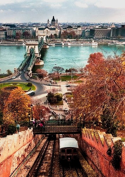 View from the castle hill funicular in Budapest, Hungary